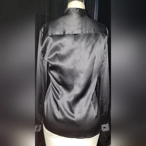 Dolce Gabbana Black 100% Silk tuxedo shirt pleated back pearl logo buttons M